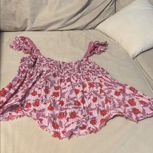 Floral Pink and Red Smocked Top